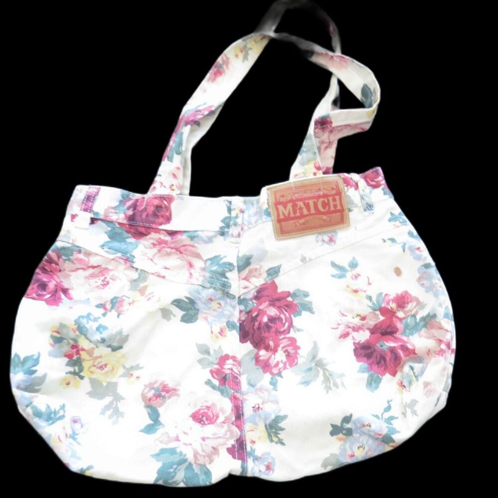 Upcycled Handmade Bag/Tote Match Jeans 100% Cotton Floral EUC